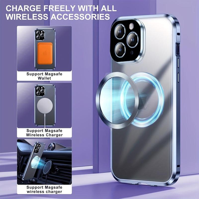 Premium Fashion Anti-Slip Magnetic Metal Phone Case, Compatible with iPhone 17 16 15 14 13 12 Plus Pro Max Air, Mobile Accessories