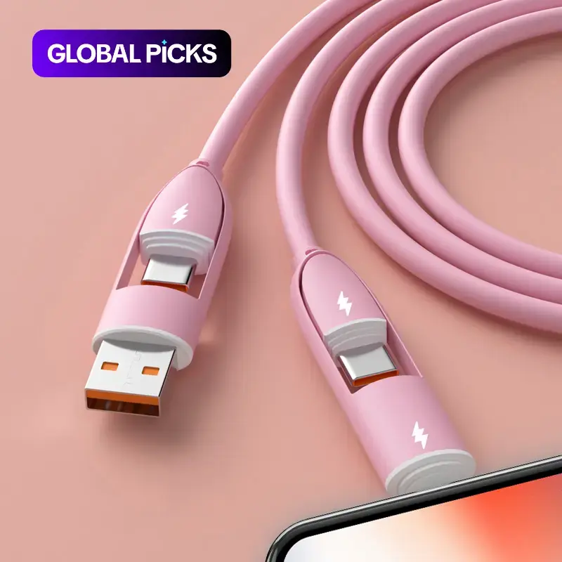 4-in-1 60W Fast Charging Cable, Silicone Data Sync Cable, Data Cables, Fast Charging Cords, USB Fast Charge, Multipurpose USB to Micro USB & Type-C Charging Cable for Smartphones #GLOBAL PICKS