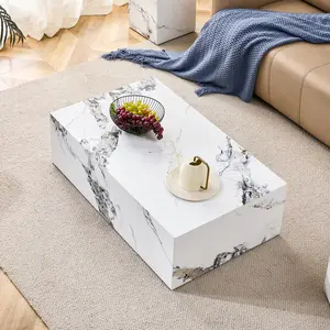 【GOOGREAT】Modern MDF Coffee Table with Marble Pattern - 39.37x23.62x11.81 inches - Stylish and Durable Design W1151119518