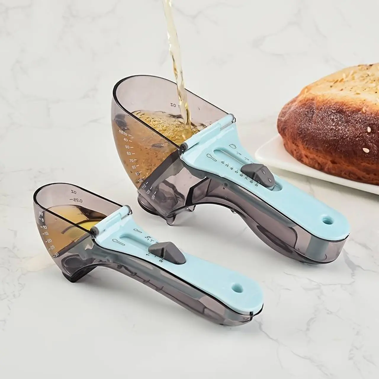 Adjustable Measuring Cup & Spoon (2pcs/set), Magnetic Measuring Spoon & Measuring Cup, Kitchen Measuring Utensils for Dry & Liquid Ingredients