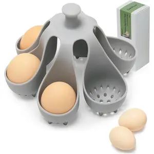Silicone Egg Boiler Rack for Hard Soft Boiled Eggs, Food Grade Silicone Egg Boiler Cooker with 6 Holders, Kitchen Gadget for Cooking/Serving Eggs with Handle, Dishwasher Safe