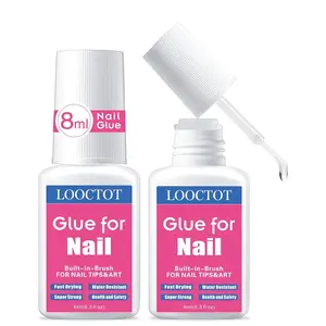 Super Strong Nail Glue for Nail Tips, Acrylic Nails and Press on Nails, Built-in Brush Long Lasting Nail Cement (8ml*2)