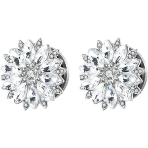 2PCS Stainless Steel Tunnel Set Flower with Cubic Zirconia Ear Gauges 00G Ear Piercing Jewelry