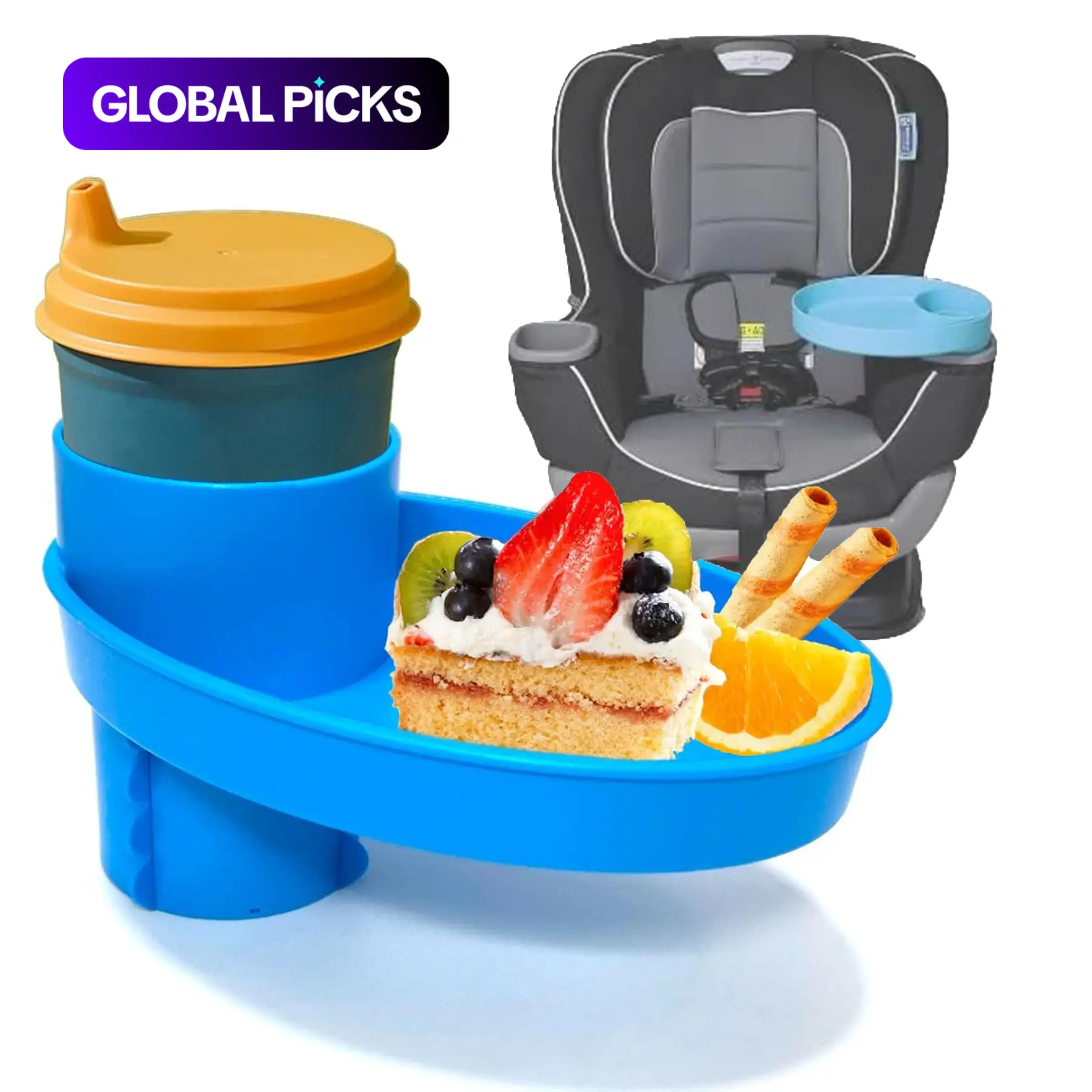 Car Seat Snack Tray and Organizer, 360° Rotatable Cup Holder Travel Tray for Car Seats and Boosters, Road Trip Accessory, Easy Install, Fun #GLOBAL PICKS