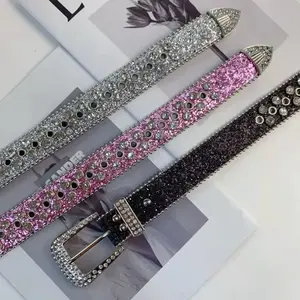 Women's Rhinestone Hollow Belt Pin Buckle Sequins Studded Belt For Women Wedding Party Belt Punk Y2K