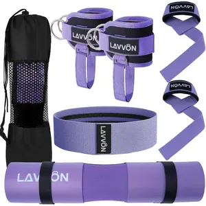 7Pcs Barbell Pad Set for Hip Thrust Squat Pad Bench Press Workout Foam Weight Lifting Bar Cushion Gym Accessories for Women with Gym Ankle Straps Hip Resistance Bands Lifting Strap