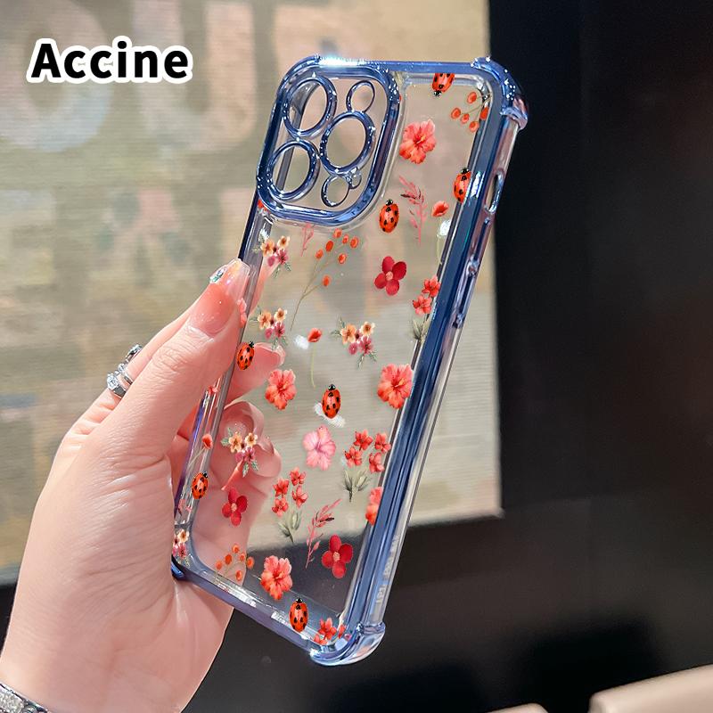 Floral Ladybug Symphony Pattern Four Corner Anti-Fall Phone Case Transparent Electroplated Protective Cover for iPhone 16 Pro Max 15 Plus 14 13 12 11 E Floral Ladybug Symphony Pattern Four Corner Anti-Fall Phone Case Transparent Electroplated Protective Cover for iPhone 16 Pro Max 15 Plus 14 13 12 11 E
