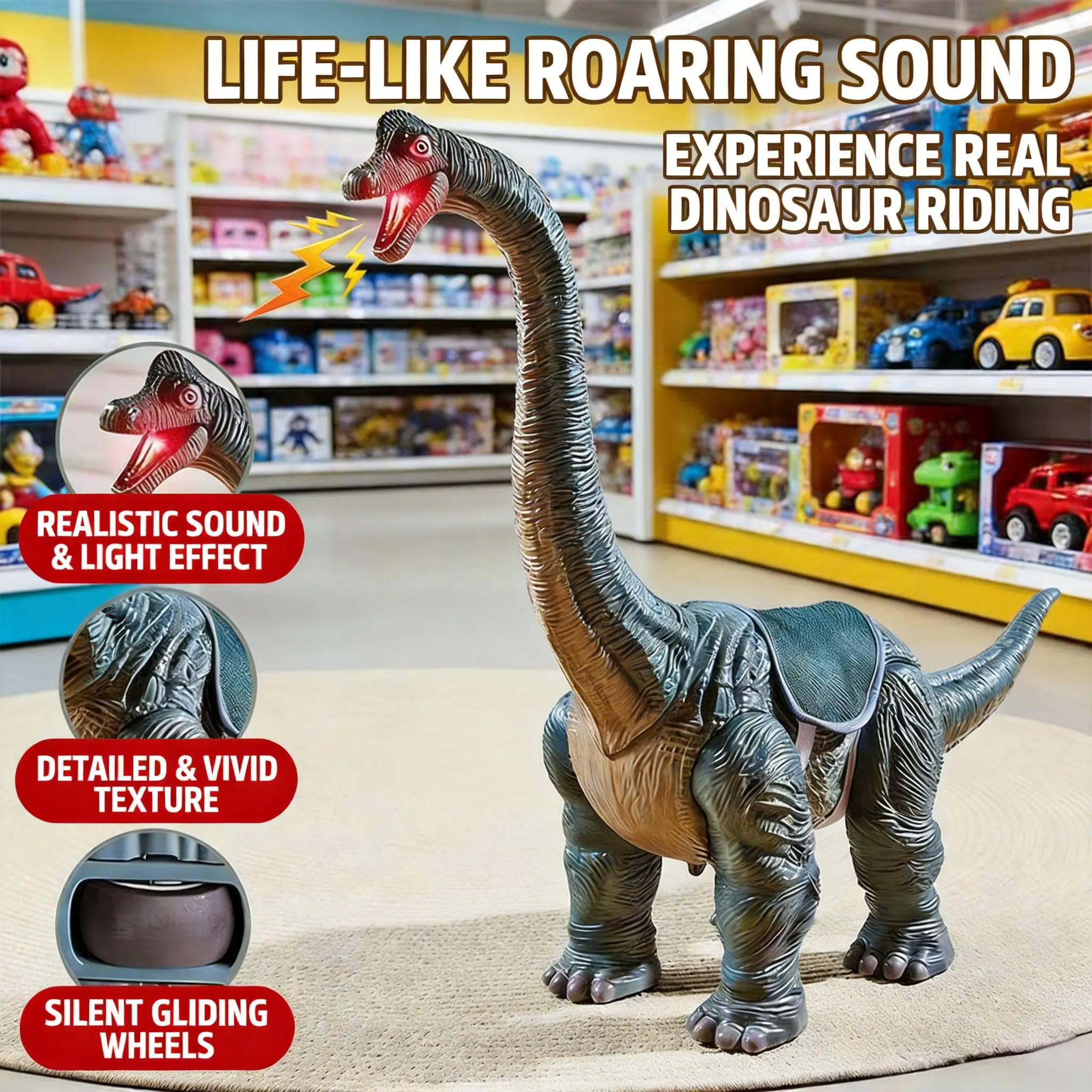2026 Electric Ride-On Triceratops Dinosaur Toy for Kids - Outdoor Scooter with Lights, Sounds, Parent Push Handle, Sliding Function, Toddler Birthday Gift