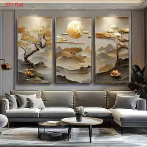 3-piece modern art decorative canvas poster - Vibrant "Tree of Life" and Lotus prints, suitable for living room and bedroom - Frameless oil painting wall art, portrait orientation and interior decoration design