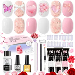 Nocis 3 Color Nail Extension Gel + Tools + UV Lamp, Durable and Strong Nail Glue, Fake Nails Special Glue, 3-In-1 Nail Tip Glue
