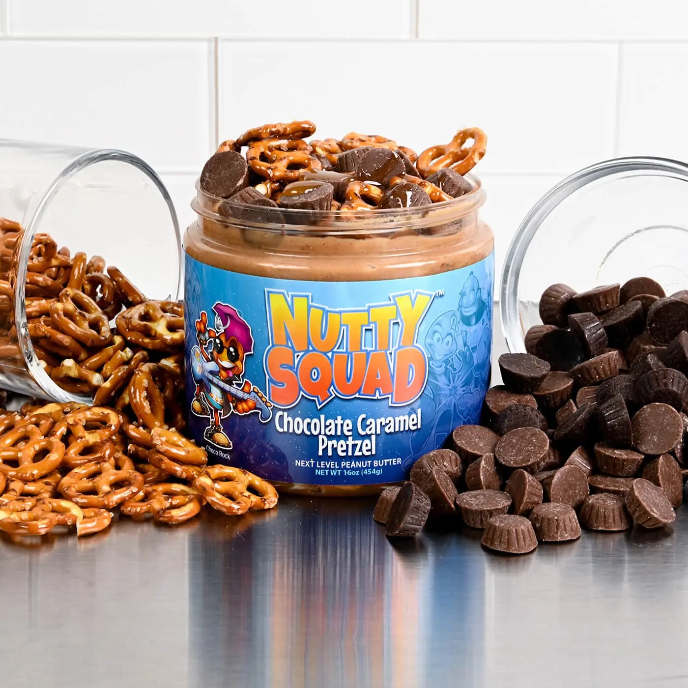 Nutty Squad "Chocolate Caramel Pretzel" Peanut Butter Dessert Treat - Sweet & Delicious Snack - Flavor Crunch Bonbon Crunchy peanut  butter