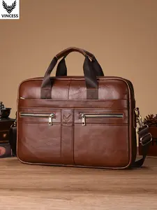 Men's Genuine Leather Crossbody Bag, Vintage Street Style Large Capacity Commuter Bag, Adjustable Strap, Durable Cowhide, Business Travel Use