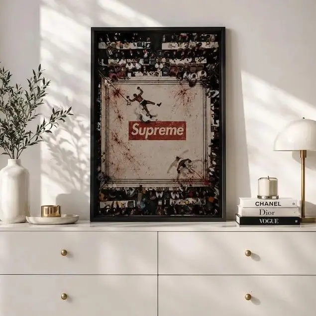 Supreme Boxing Ring Poster, Hypebeast Home Decor, Boxing Room Wall Art, Streetwear Sports Print, Man Cave Gift Decor UNFRAMED