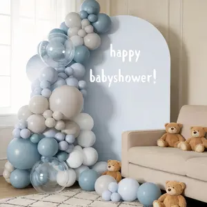 112pcs Blue Balloon Arch Set, Foggy Blue Sand Color Latex Balloons, Baby Baptism Birthday Bear Theme Wedding Decoration, Balloon Decorations Kit