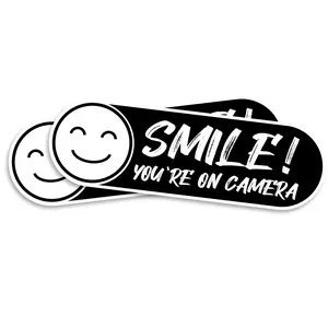 Smile You're On Camera Sticker - Funny Dashcam Bumper Sticker for Cars, Trucks, or Toolboxes - Waterproof & UV Resistant - 10 Inches Long - Two Pack - PLB0009
