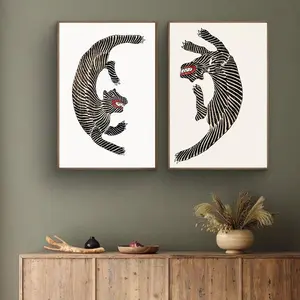 Tiger Pattern Unframed Painting, 2 Counts Modern Artistic Canvas Wall Art, Wall Decor for Home Living Room Bedroom Study Room Office School