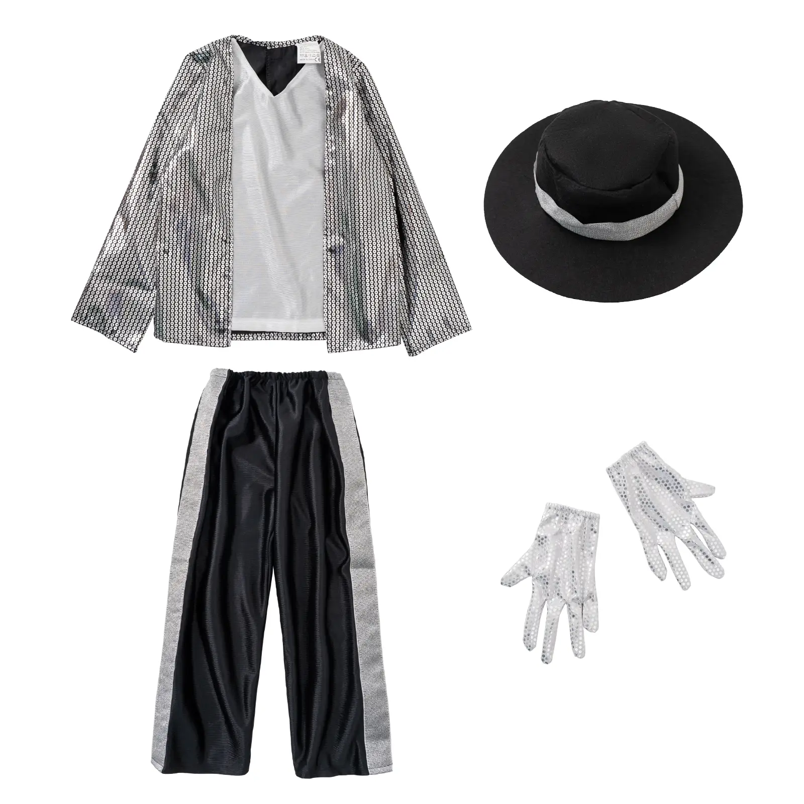Kids Boys 80s Costume Michael Cosplay Hip Hop Stage Outfits with Matched Hat Gloves Colorblock Letter