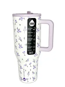 HydroJug 40oz Floral Tumbler Drinkware, 24H Cold Insulated Stainless Steel Flask, Leakproof BPA-Free Water Bottle with Handle & Straw, Cup Holder Friendly for Travel, Gym