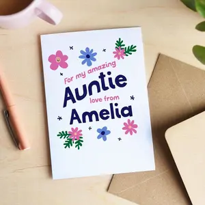 Personalized Female Relation Printed Card - Choose Auntie, Mummy, Nana or Nanny, Add Sender's Name, Include Personalized Names, Kraft Paper, Gift Messaging, Printed Cards