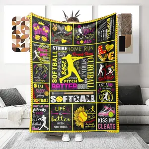 Ultra-Soft Printed Woolen Blanket, Softball Theme Design, Anniversary/birthday/christmas/gift, Cozy & Skin-Friendly, Ideal for Home Use, Flannel Throw Blanket