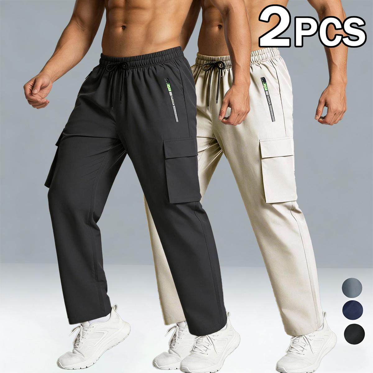5 Pack Men's Cargo Pants, Quick Dry Elastic Waist Work Pants with Zipper Pockets, Lightweight Casual Hiking Joggers for Men, Outdoor Athletic Sweatpants