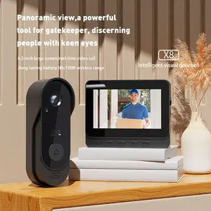 X8 Wireless Video Doorbell with Monitor, HD Camera, Rechargeable, Two-Way Audio, Night Vision, Waterproof, Plug & Play, No App Needed