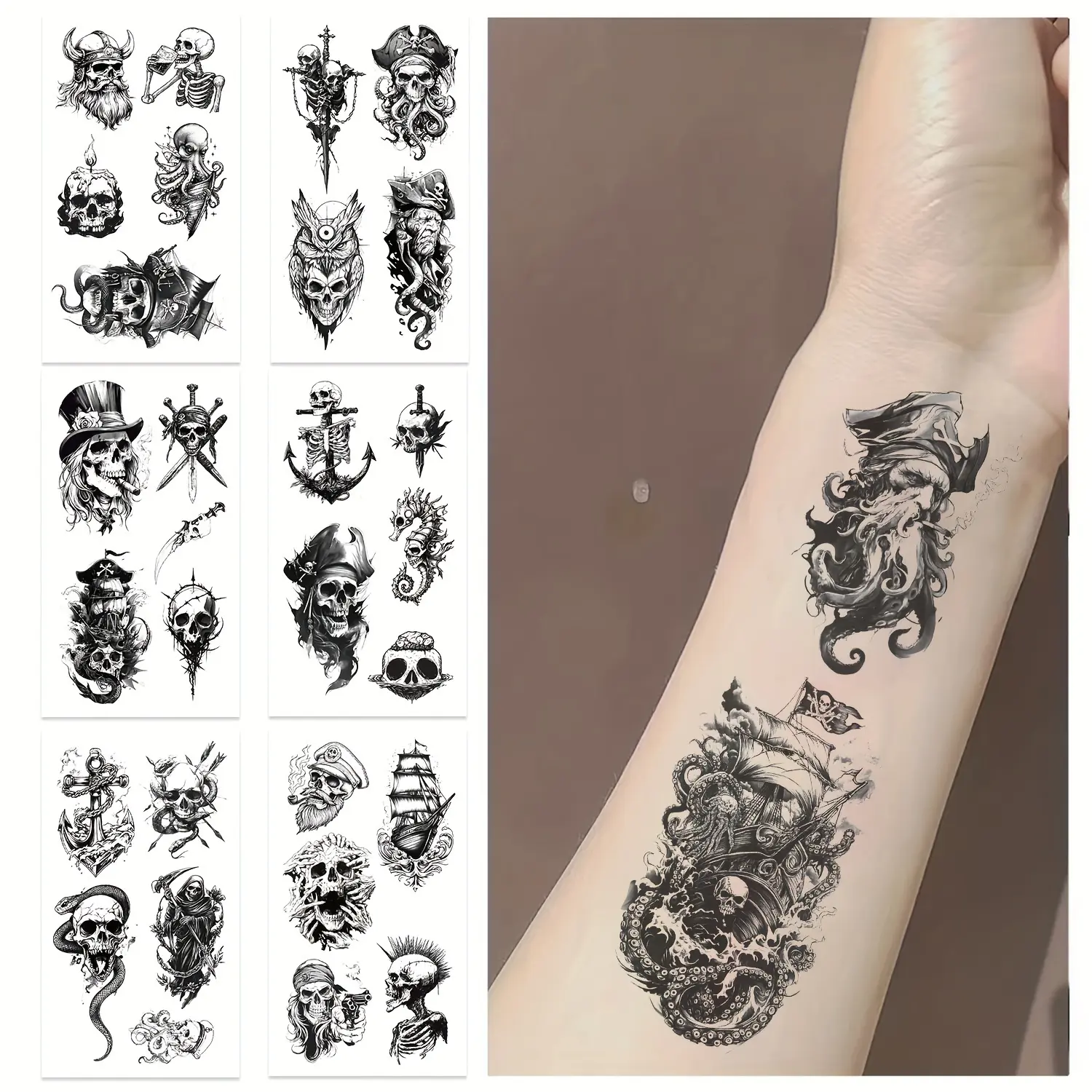 Pirate Skull Temporary Tattoo Stickers - 10-Pack Gutbd Waterproof Matte Stickers, Suitable for DIY Mobile Phone, Laptop Decorations
