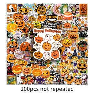 200 Halloween Stickers Set, Party Gifts, Waterproof Graffiti DIY Skateboard Cup Luggage Decals, Pumpkin Skull Witch Spider Designs