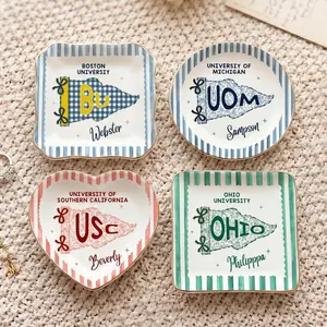 Daughter Graduation Gift for Her, College Jewelry Dish, Custom School Pennant Ring Dish, Class of 2026 Ceramic Tray, Senior Night Gift