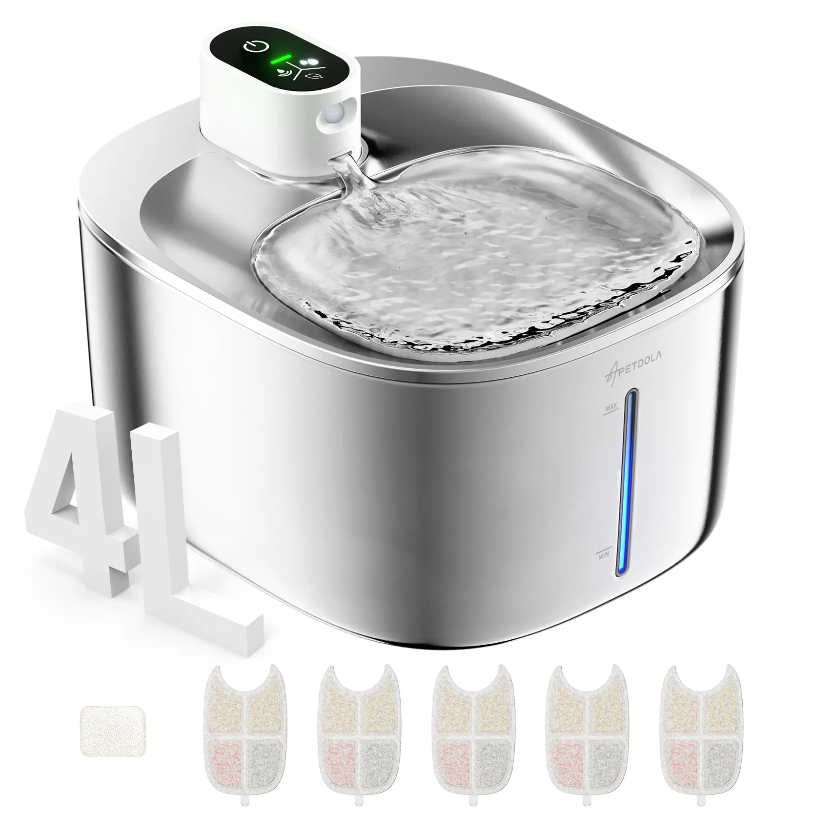 APETDOLA SL Stainless Steel Pet Water Fountain,FathersDayGift Cat Water Fountain, Wireless Pet Fountain,  4L Automatic Water Dispenser for Cats & Dogs, Easy Clean, Ultra-Quite