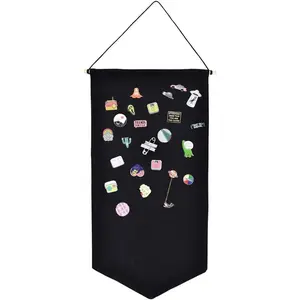 Wall Hanging Brooch Jewelry Storage Case Canvas Display Stand Enamel Pin Display Banner Holder Earrings Necklace Glitter Pin Collection Organizer (Black)