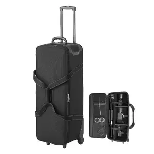 VEVOR Studio Equipment Trolley Case, 35.83x 11.81x 14 in/ 91x 30x 35.5 cm, Rolling Camera Bag, Carrying Bag with Wheels Straps Padded Compartment Handle, for Light Stands, Tripods, Telescopes
