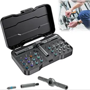 Magnetic Screwdriver Set, Multifunctional Drill Bit Set for Household Repairs, Detachable T-Shaped Ratchet Handle for Easy Use