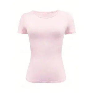 Fitted Crew Neck Short Sleeve Crop Top, Women's Basic Slim Fit Tee