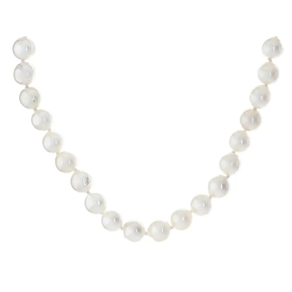 Jtv 7.5mm Pearlescent White Cultured Japanese Akoya Pearl Strand Necklace, 18in Sterling Silver Unisex Elegant Dainty Jewelry, Bead Clasp, for Wedding & Daily Wear, Silver Pearl Necklaces & Pendants