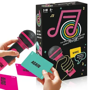 Family Karaok  Mic, 8+ Ages, 2-10 Players - Games for Bad Singers w/ 250 Lyrics (125 Cards)