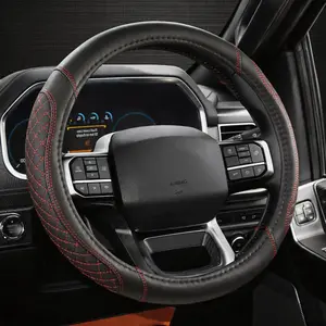 Car Steering Wheel Cover for Ford F-150, F-250, F-350, Expedition(Diamond Quilted - Black+Red) Truck Interior