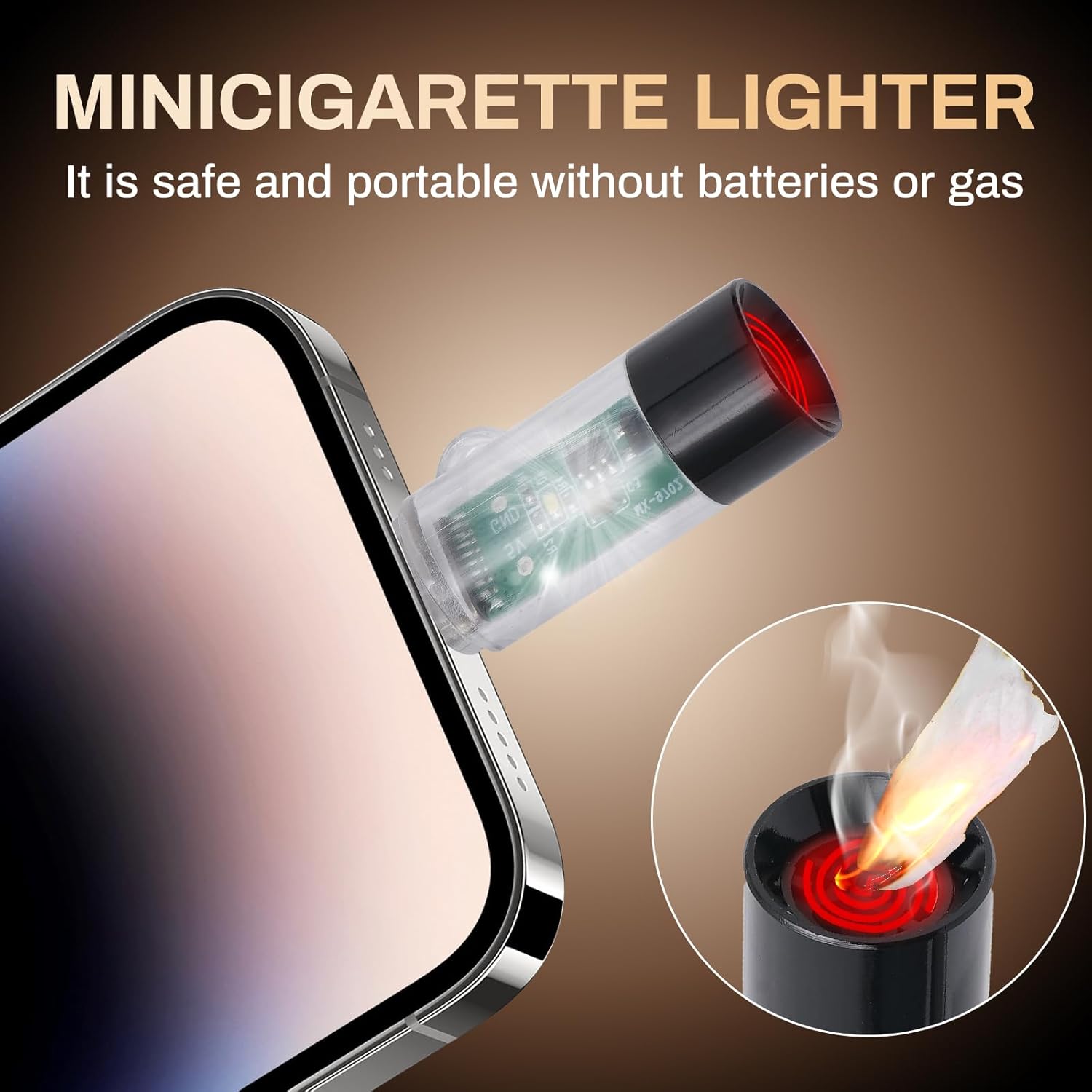 USB-C Electric Lighter.Windproof Waterproof.Phone or Power Bank Powered, mini, Lightweight, Activated by plugging into Power Source, Automatically Turns Off After 10 Seconds(Not For Samsung)