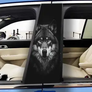2-Pack B-pillar black and white wolf head dark decorative sticker, hood decal, waterproof and scratch-resistant, suitable for all models - Audi, Honda, Mitsubishi, Ford, Volkswagen, BMW, Opel, Porsche sedans and SUVs, MPVs, Car Decals