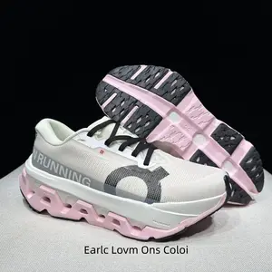 Cream pastel pink mesh thick cloud cushion long distance running sneakers deep lug non slip rubber outsole men women training sports shoes