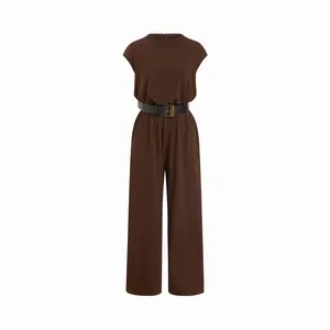 Cider  Round Neckline Oversized Jumpsuit with Belt