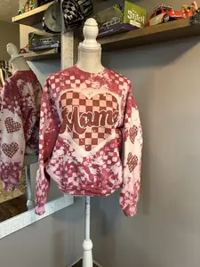 Mama Valentines Sweater, Mama Sweater, Custom sweater, Valentines Day, Be My Valentines, Bleached Sweater, unique gift, gift for moms, checkered print sweater, checkered print lovers, Red sweater, gifts for wife’s, viral sweater