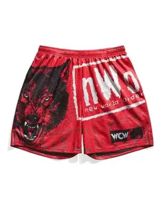 nWo New World Order Wolf Wrestling Mesh Shorts Streetwear Graphic Loose Fit Gym Shorts Breathable Casual Sports Shorts for Men Women Summer All Season Athletic Street Style