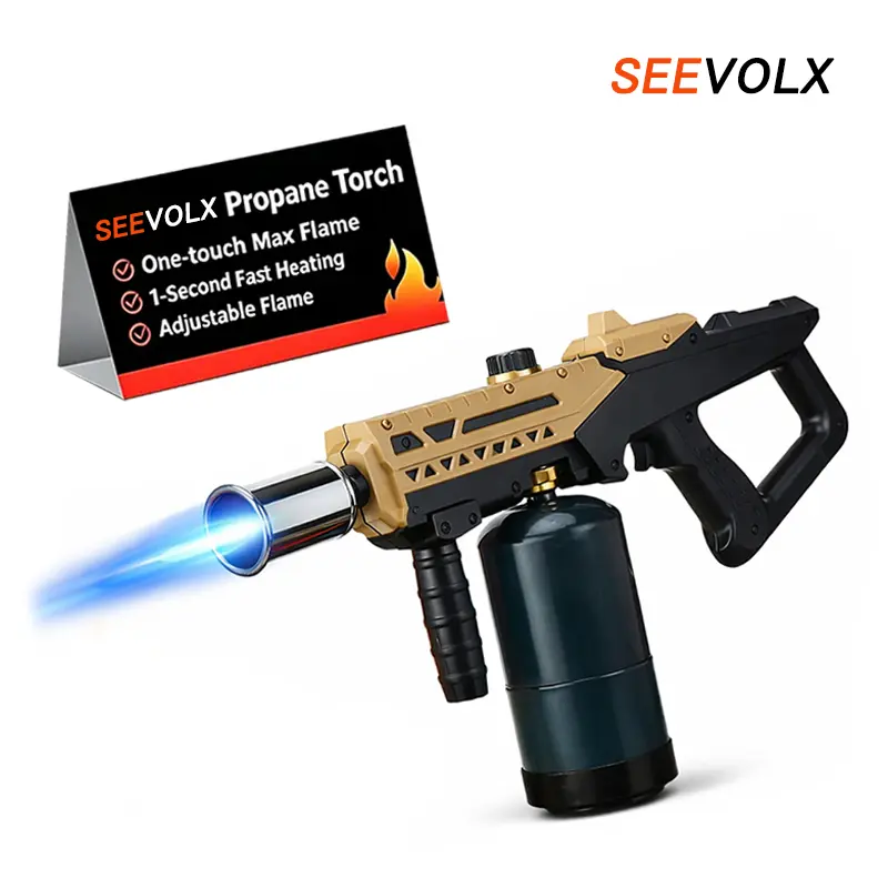 SEEVOLX Powerful Propane Torch, Ideal Garden Tool, Outdoor Cooking Spray Gun Adjustable Flame, One-button Start Maximum Heat, Campfire Starter, Weeding, Snow Removal (Propane Tank Not Included)