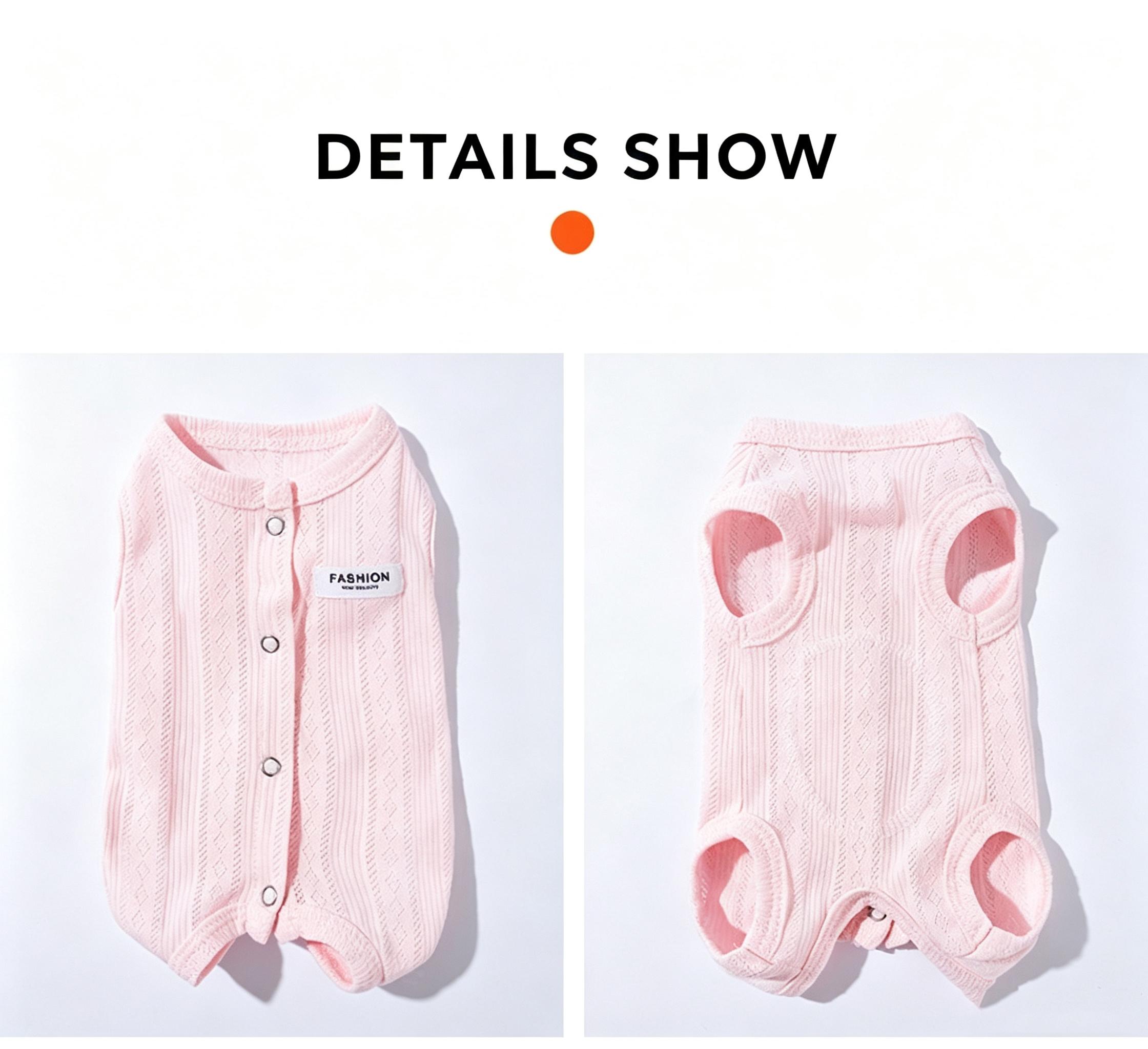 Small-Medium Dog & Cat Breathable Fabric Jumpsuit - Hollow Belly Protector, Summer Snug Fit, Anti-Licking, Healing-Promoting, Teddy-Style Indoor Home Clothing