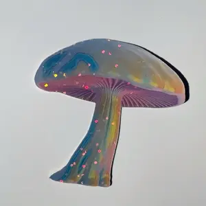 Blue Glitter Holographic Mushroom Sticker - Multicolored Design for Laptops, iPhones, Tumbler, Water Bottles & More - Unique and Colorful Accessories