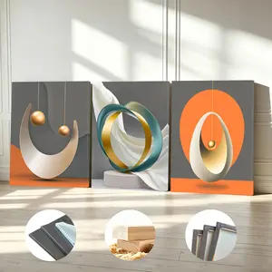 Modern Abstract Geometric Wall Art - 3-Piece High Definition Canvas Prints with Solid Wood Frames, Waterproof Vibrant Oil Painting for Living Room, Bedroom & Home Decor (Complete Hardware Kit Included)