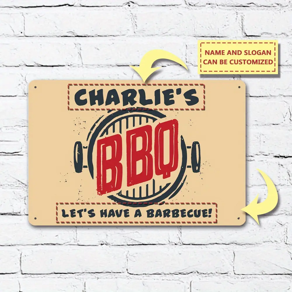 Lightweight Aluminium Barbecue Logo Metal Tin Sign - 1pc 8x12in Custom Plaque, Home Wall Decoration, Dining Room Accent, Gift for Barbecue Shops