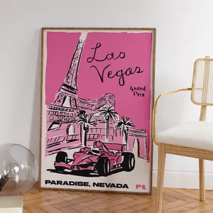 Las Vegas Grand Prix Poster: Pink F1 Racing Art