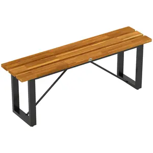 47.2" Outdoor Bench – 2-Person Backless Garden Bench, Acacia Wood Slatted Seat Patio Loveseat with Heavy-Duty Steel Frame, Adjustable Foot Pads, 528 lbs Capacity, Teak